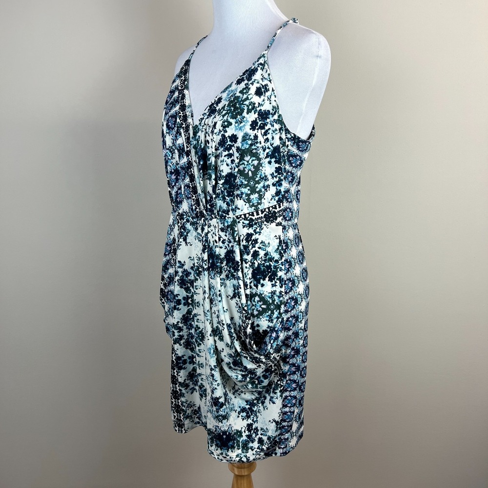 BCBGGeneration Dress Womens Medium Blue Floral Mini Draped Pocket Sleeveless NEW - Picture 11 of 15